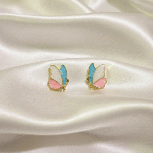 Butterfly Bloom – Gold-Tone Enamel Earrings