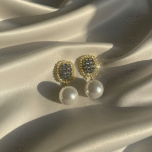 Pearl Drape – Gold-Tone Statement Earrings