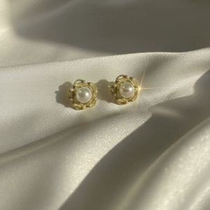 Pearl Bloom – Gold-Tone Stud Earrings