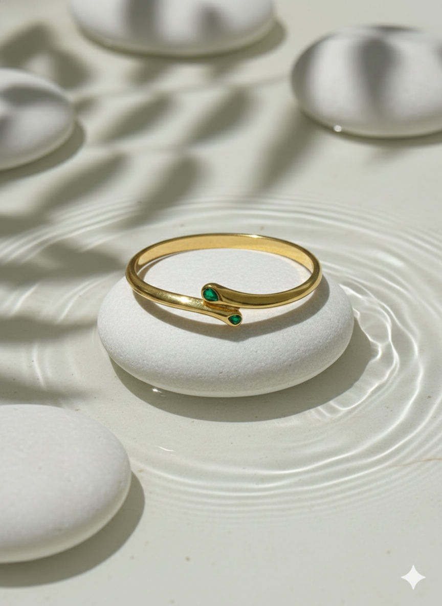Verdant Drops – Gold-Tone Anti-Tarnish Ring