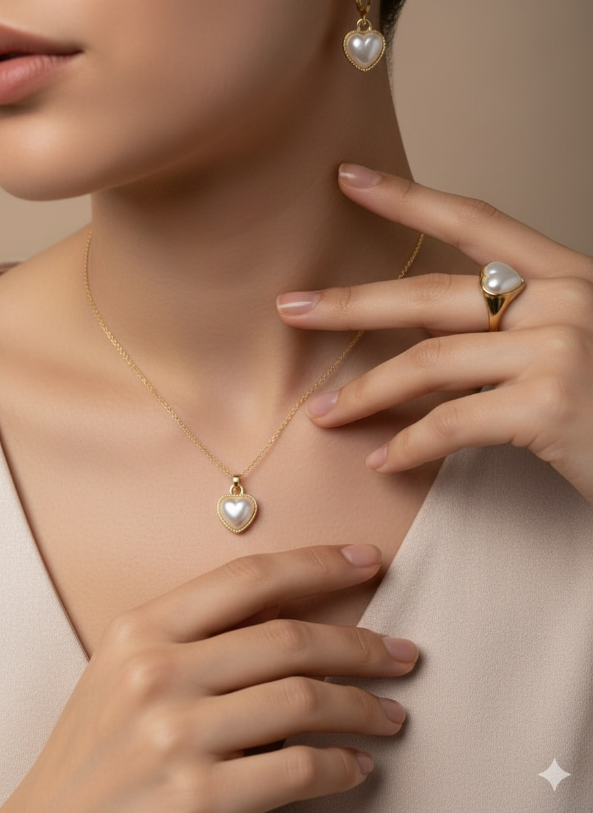 Pearl Embrace – Anti Tarnish Chain with Earrings and Ring